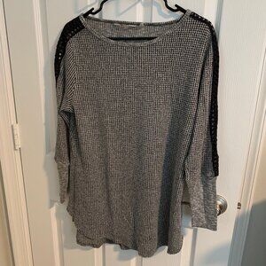 Women's Long Sleeved Sweater Knit Tunic - Grey/Black - Size M